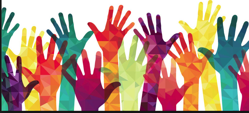 Various Colored Hands Raised in Unity 